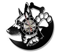 JNJOOD Orologio da Parete per Cani da Pastore Tedesco Decorazioni per la Casa Razze di Cani Disco in Vinile Orologio Vintage Orologio da Parete per Cani Regalo-Nessuno Stile LED