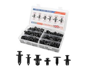 JNNJ 190Pcs Kit di Rivetti in Plastica Nera per Auto, Clip di Fissaggio per Paraurti, Set di Viti di Ricambio in Scatola per Clip di Assetto per Auto, Accessorio Universale per Veicoli