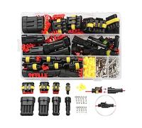 JNNJ 352 Pcs Conector Impermeable Eléctrico Automotriz, 1/2/3/4 Pines Macho/Hembra Kit de Conexión de Cable Automotriz, Sellado Enchufe de Conexión Rápida Para El Coche Moto Camión Scooter Marino
