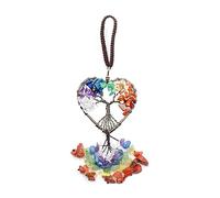 JNNJ Albero Della Vita Accessori per Appendere L'auto, 7 Chakra Pietre Albero Della Vita Da Appendere, Cristalli Curativi Naturali Arredamento Decorazione per Specchietto Retrovisore Auto(Cuore)
