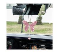 JNNJ Ciondolo a farfalla con diamanti per specchietto retrovisore dell'auto, accessori luminosi da appendere sull'auto, decorazione per le donne (rosa)