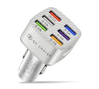 JNNJ Ricarica Rapida 3.0 USB Auto Presa Accendisigari Presa Caricabatterie, Caricabatterie Auto Multi-USB, 6 Porte USB Universale Caricabatteria Auto Adattatore, Accessori Automobilistico(Bianco)