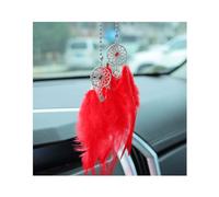 JNNJ Veicolo Interno Hanging Decorazione, Auto Specchio Hanging Accessori, Ciondolo Acchiappasogni a Forma Piuma, Accessori Automobilistici Carini, per Moda Donne Ciondolo Decorativo(Rosso)