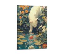 JNNJMN Poster decorativo da parete su tela, motivo gatto by the koi, stampa moderna per camera da letto, per camera da letto, 60 x 90 cm