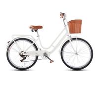 JNPGVTCD Bicicletta Ibrida da Crociera per Ragazze e Donne, Cambio a 6 velocità, per pendolari Urbani, con Cestino Anteriore e Portapacchi Posteriore, Freni sensibili, Guida sicur