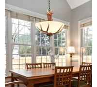 JNPGVTCD Lampadario a Corna di Cervo, Rustico, retrò, E27, in Finta Resina, Lampada da soffitto, Vetro Smerigliato, per Cucina, Fattoria, Ristorante, Isola, Camera da Letto, soppal