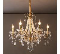 JNPGVTCD Lampadario per la casa Squisito in Stile Impero Francese a 6 luci, in Cristallo, con Candela, Perla, in Stile Art Déco, per Ingresso, Scala, Oro Antico, Lampada a Sospensione per c