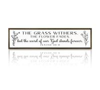 JNPLKM Targa in legno retrò 10,2 x 40,6 cm, cartello cristiano con versi biblici, decorazione rustica per la casa, decorazione da parete religiosa, cartello decorativo L'erba appassisce il fiore