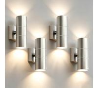 JNR Applique da Esterno, IP54 Impermeabile Lampade da Esterno (4, Argento) | Acciaio Inossidabile Applique da Parete Esterno 230V 2*5W GU10 3000K LED Lampadina Inclusa, Lampade da Esterno Parete