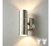 JNR Applique Esterno Crepuscolare, IP65 Impermeabile Applique, Argento | Acciaio Inossidabile Lampada Crepuscolare da Esterno, Applique da Esterno 230V 2*5W GU10 3000K LED Lampadina Inclusa