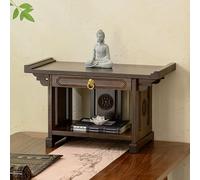 JNTFNE Altare da Tavolo con Statuetta di Buddha, tavolino da Preghiera in bambù con Statua di Guan Gong, Dio della ricchezza, Piccolo Tempio per la puja Domestica (60 cm/23,6 Pollici)
