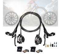 JNTFNE Mountain Bikes Hydraulic Disc Brake Set Aluminum Alloy Mountain Bikes Brake Levers with 4-Pistons Caliper Kit Front 800mm Left Rear 1600mm Resin Brake Pads (Color : Black, Size : 160 rotors)