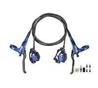 JNTFNE Mountain Bikes Hydraulic Disc Brake Set Mountain Bikes 4-Pistons Double Braking Left Front 800mm Right Rear 1600mm Aluminum Alloy Levers with Calipers PM/is Adapter (Color : Blue)