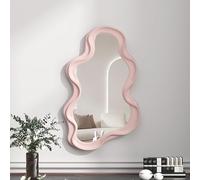 JNTFNE Specchio da Parete a Forma di Nuvola Irregolare, Specchio Asimmetrico da Parete, Specchio Decorativo per Soggiorno, Camera da Letto, Bagno, Ingresso, Rosa