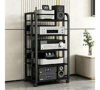 JNTFNE Supporto Multimediale Av Mobile Con Ruote, Scaffale Per Audio/video Regolabile In Altezza, Console Componente Ricevitore Stereo Moderno Per Soggiorno, Studio Di Gioco E Registrazione Black F