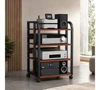 JNTFNE Supporto Multimediale Av Mobile Con Ruote, Scaffale Per Audio/video Regolabile In Altezza, Console Componente Ricevitore Stereo Moderno Per Soggiorno, Studio Di Gioco E Registrazione Brown D