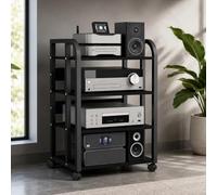 JNTFNE Supporto Multimediale Av Mobile Con Ruote, Scaffale Per Audio/video Regolabile In Altezza, Console Componente Ricevitore Stereo Moderno Per Soggiorno, Studio Di Gioco E Registrazione Black D