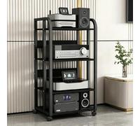 JNTFNE Supporto Multimediale Av Mobile Con Ruote, Scaffale Per Audio/video Regolabile In Altezza, Console Componente Ricevitore Stereo Moderno Per Soggiorno, Studio Di Gioco E Registrazione Black E