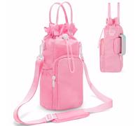 JNUYISW Porta Borraccia, 40 oz Borsa per Bottiglia D'acqua Rosa Porta Bottiglia D'acqua per Stanley Cup con Tracolla Regolabile e Tasche con Cerniera, Adatto per la Corsa e i Viaggi in Bicicletta