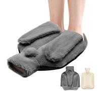 JNUYISW Scalda Piedi non Elettrico, 2 in 1 Scaldapiedi Borsa Acqua Calda per Uomo Donna 2L Grande Pantofole Riscaldanti Lavabile Rimovibile Riutilizzabile Scaldapiedi Peluche Morbido 37x30cm (Grigio)