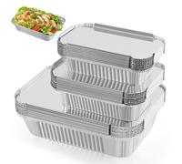 JNYLYFC Confezione da 45 vassoi in alluminio con coperchi, 1750 ml/700 ml/410 ml, contenitori grandi per alimenti da asporto, riutilizzabili, per cucinare, arrostire, cuocere al forno, friggere