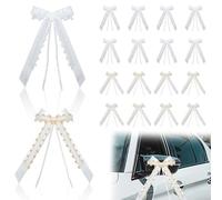 JNYUTEEN 20 Pezzi Fiocchi Auto Matrimonio, Bianco e Oro Auto Decorazione Fiocchi di Nozze, 12 * 25 cm Fiocchi Matrimonio Decorazione Nastro per Auto da Sposa Regalo Festa di Nozze