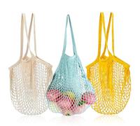JNYUTEEN 3 Pezzi Borse a Rete da Spesa, 3 Colori Rete Riutilizzabile con Manico Lungo, Borsa per Sabbiera e Shopping, Sacca per Conservare Oggetti