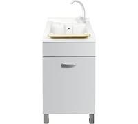 Jo-Bagno.it Mobile Lavatoio Lavanderia 45 x 50 x 84 H in Legno da 1.8 cm con vasca in plastica PVC DOMINA Bianco e Mix (Bianco/Bianco)