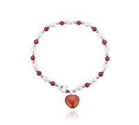 Jo & Co. Bracciale in Agata Rossa, Perle e Argento 925, Perle Ovali d'acqua Dolce Bianca, Argento 925 rodiato