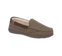 Jo & Joe Pantofole a mocassino da uomo, a spina di pesce, in tweed a quadri, foderate in pile e pelliccia sintetica, senza lacci, A spina di pesce marrone, 45 EU