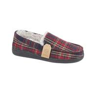 Jo & Joe Pantofole a mocassino da uomo, a spina di pesce, in tweed a quadri, foderate in pile e pelliccia sintetica, senza lacci, Plaid rosso., 44 EU