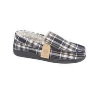 Jo & Joe Pantofole a mocassino da uomo, a spina di pesce, in tweed a quadri, foderate in pile e pelliccia sintetica, senza lacci, Plaid blu navy, 44 EU