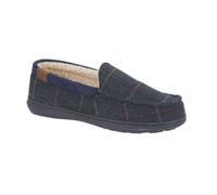 Jo & Joe Pantofole a mocassino da uomo, a spina di pesce, in tweed a quadri, foderate in pile e pelliccia sintetica, senza lacci, Spina di pesce blu navy, 42 2/3 EU