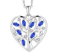 JO WISDOM Collana Albero della vita Cuore Argento 925 5A Zirconia Cubica Settembre Birthstone Colore Zaffiro Donna,Ciondolo con Catena