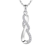 JO WISDOM Collana Argento 925 Donna,Ciondolo con Catena infinito 3A Zirconia Cubica con placcato oro bianco
