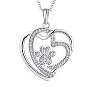 JO WISDOM Collana Cuore Argento 925 Donna,Ciondolo con Catena Animale domestico Cane/Gatto Zampa Stampa Orma 3A Zirconia Cubica