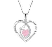 JO WISDOM Collana Cuore Opale Rosa Argento 925 Donna,Ciondolo con Catena Zirconia cubica 3A Incisi con la scritta Ti amerò per sempre e in eterno
