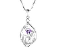 JO WISDOM Collana di Cardo Scozzese Argento 925 Donna,Ciondolo con Catena Celtico Scozia Fiore Straniero 3A Zirconia Cubica Febbraio Birthstone Colore Ametista