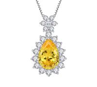 JO WISDOM Collana Lacrima Argento 925 Donna,Ciondolo con Catena 8 * 12mm Zirconia cubica 3A Novembre Pietra Portafortuna Colore Citrino