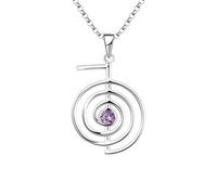 JO WISDOM Collana Reiki Cho Ku Rei Argento 925 Donna, Ciondolo Guarigione Energia Gioielli Yoga,5A Zirconia cubica Febbraio Birthstone Colore Ametista