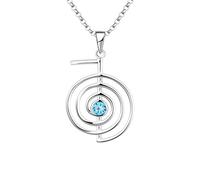 JO WISDOM Collana Reiki Cho Ku Rei Argento 925 Donna, Ciondolo Guarigione Energia Gioielli Yoga,5A Zirconia cubica Marzo Birthstone Colore Acquamarina