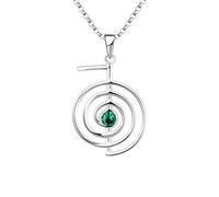 JO WISDOM Collana Reiki Cho Ku Rei Argento 925 Donna, Ciondolo Guarigione Energia Gioielli Yoga,5A Zirconia cubica Può Birthstone Colore Smeraldo