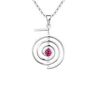 JO WISDOM Collana Reiki Cho Ku Rei Argento 925 Donna, Ciondolo Guarigione Energia Gioielli Yoga,5A Zirconia cubica Luglio Birthstone Colore Rubino