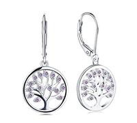 JO WISDOM Orecchini Albero Della Vita Argento 925 Donna con AAA Zirconia Cubica Febbraio Birthstone Colore Ametista