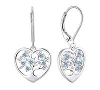 JO WISDOM Orecchini Cuore Albero Della Vita Argento 925 Donna con 3A Zirconia Cubica Marzo Birthstone Colore Acquamarina