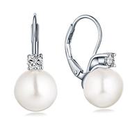 JO WISDOM Orecchini di perle in Argento 925 Donna con Perle d'acqua dolce da 10 mm con 3A Zirconia cubica Aprile Birthstone