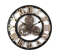 Jo332Bertram 50cm Orologio da Parete Grande - 3D Ingranaggio Orologio da Muro Silenzioso Vintage in Legno Orologio da Parete Decorazione