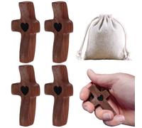 JOAASU Croci in Legno Forma di Cuore, 4 Pezzi di Croce in Legno Intagliata a Mano, Crocifisso in Legno Intagliato Mano, 5 x 2,5 x 1,4 cm, per Battesimo, Comunione, Preghiere di Devozione