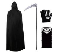 JOAASU Set di 4 costumi da triste mietitore, costumi di Halloween, include accappatoio, falce della morte, maschera scheletro, guanti, accessori per costume da triste mietitore, per cosplay, abito da