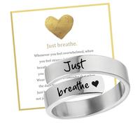 Joalpysm Just Breathe Anelli da donna, anelli regolabili da donna, in acciaio inossidabile, per incoraggiare la personalità, gioielli alla moda, regalo per sorelle e amiche, Medio, Acciaio